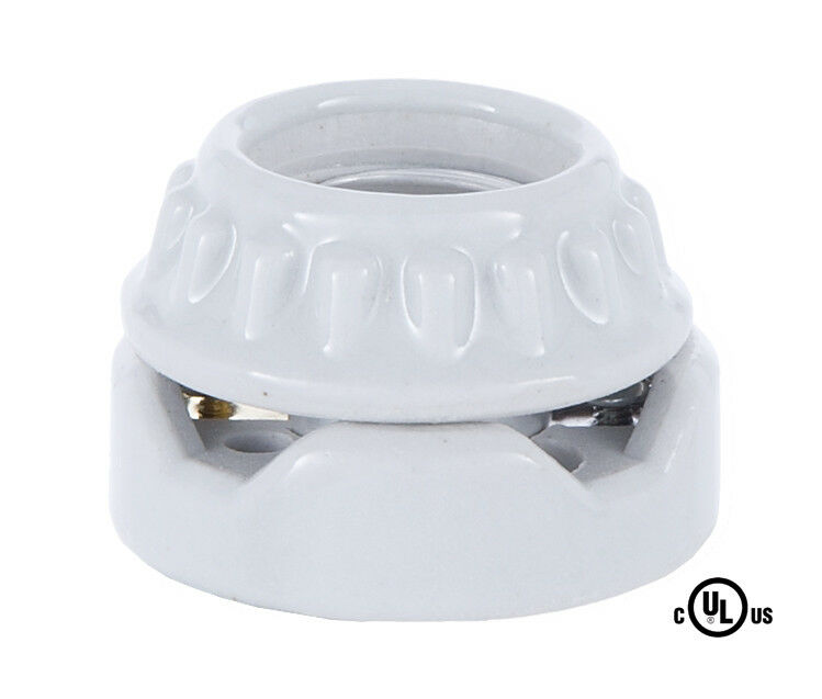 Medium Base E26 ~ Flush Mount ~ Glazed Porcelain 2 Piece Ring Style Light Socket