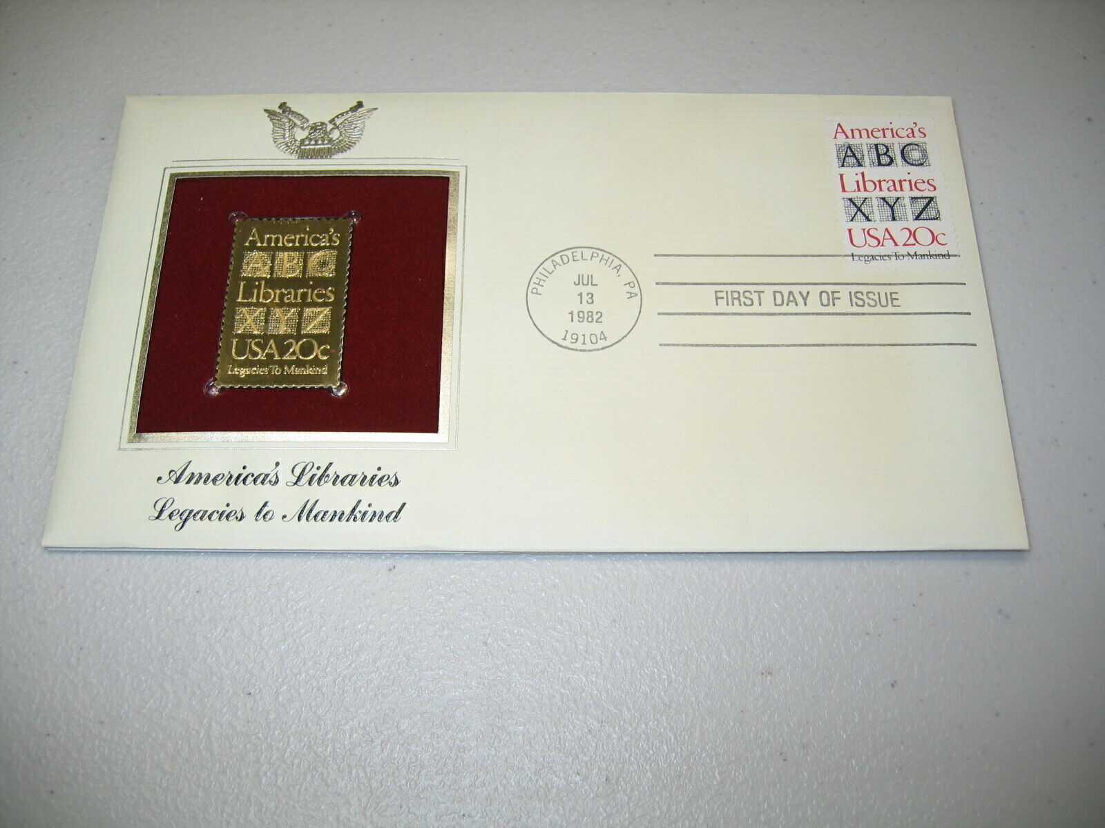1982 Americans Libraries Library Mankind Legacy Gold Golden Cover Stamp 22kt