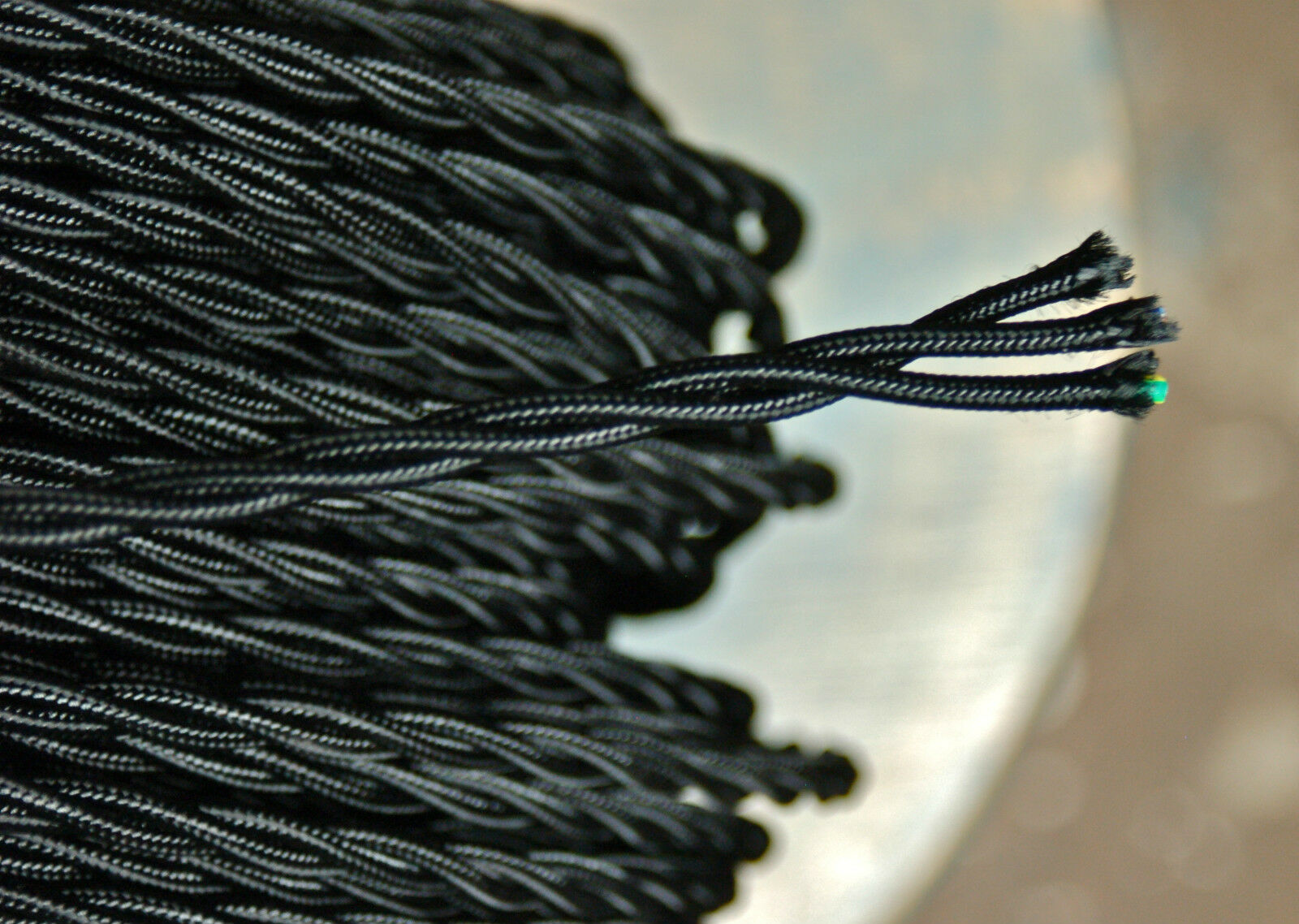 Black Twisted 3-wire Cloth Covered Cord, 18ga. Vintage Lamp Antique Lights Rayon