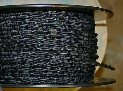 Black Twisted Cotton Covered Wire - Vintage Style Braided Cloth Lamp Cord, Usa