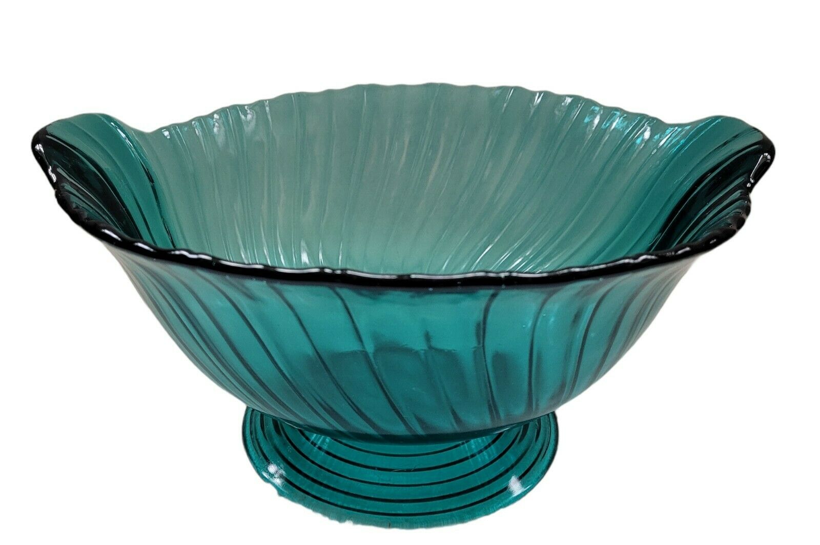 Jeannette Glass Petal Swirl Ultramarine Large Footed Bowl With Closed Handles