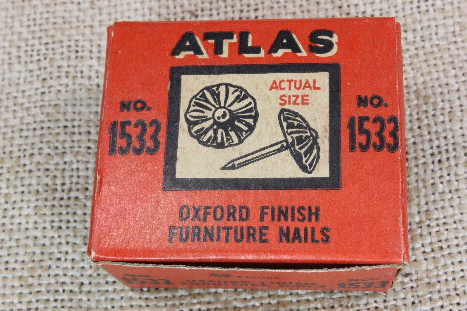 30 Vintage 7/16” Furniture Nails Brass Oxford Finish Tacks Daisy Heads 1 Box Usa