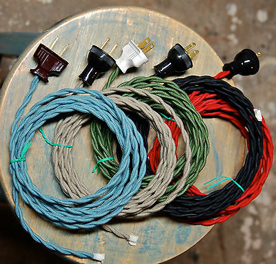 8' Twisted Cloth Covered Wire & Plug, Vintage Light Rewire Kit, Lamp Cord, Rayon