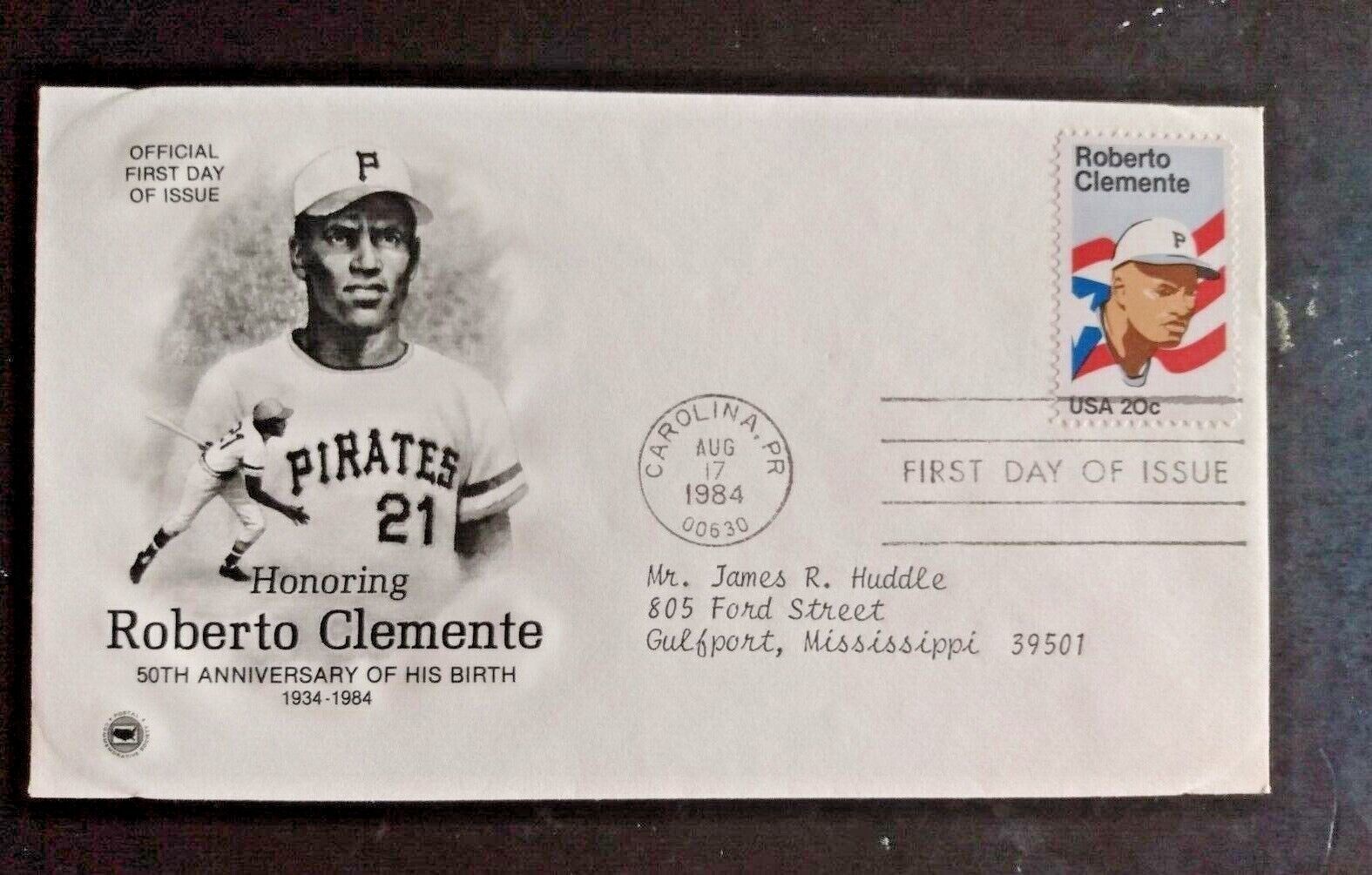Baseball Roberto Clemente Puerto Rico Legend 1984 50th Anniv Birth Pcs Fdc Vf